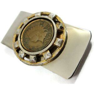 Vintage 1902 Indian Head Penny Silver and Gold Tone Money Clip Men